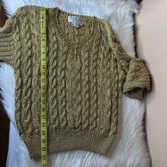 Lillie Rubin Exclusive Vintage Gold Metallic Beaded Sweater Size Small - Picture 8 of 10